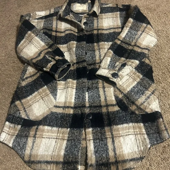 RD Style Black and Cream Plaid Teddy Jacket size large - Picture 2 of 8